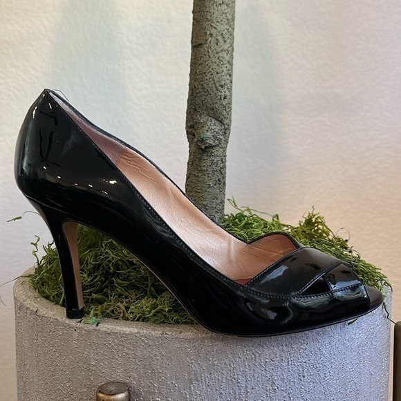 Kate spade black patent leather crisscross open toe heel pumps shoes - Picture 1 of 6